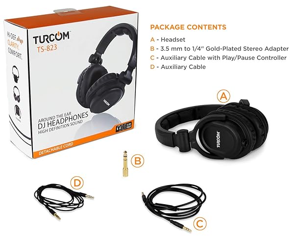 Turcom Turcom Over Ear Wired Gaming Headphones with 50mm Drivers and Microphone Lightweight Adjustable DJ-Style Monitor Headset for Studio Sound - View 4 of 9