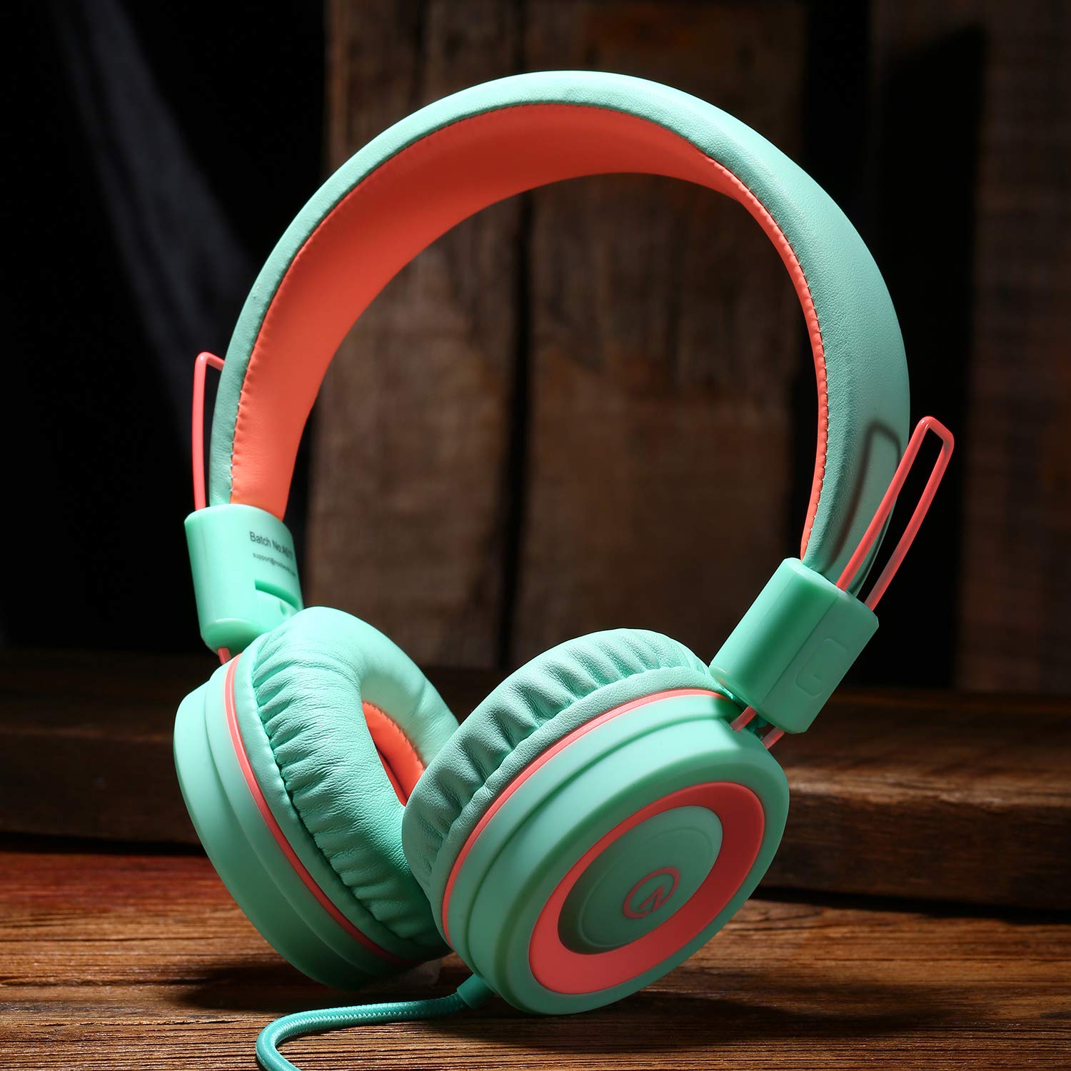 noot products Noot Products Kids Headphones K11 Foldable Stereo Tangle-Free 5ft Cord Wired On-Ear Headset for iPad Kindle Fire School Tablet Laptop Mint Coral - View 6 of 7