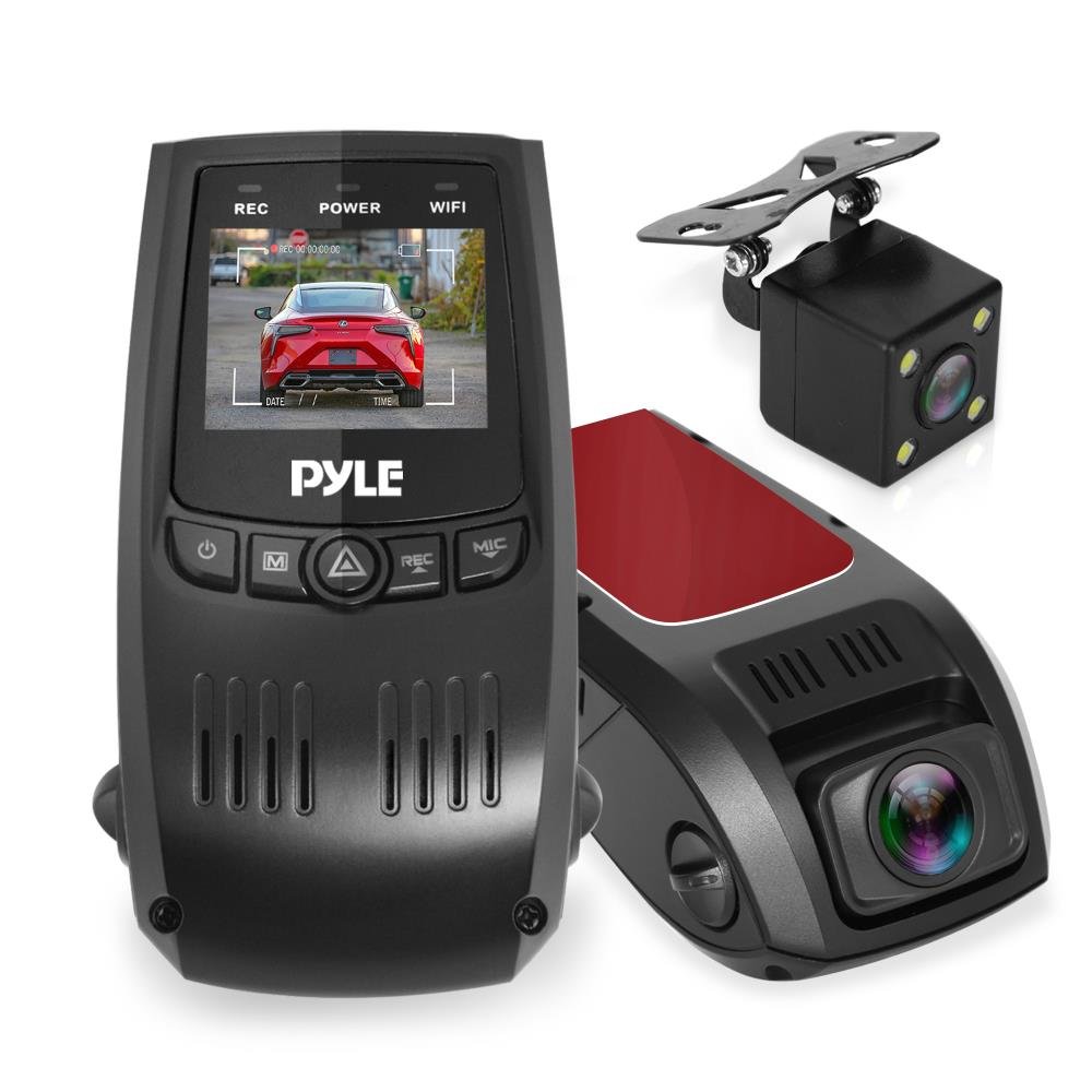 PYLE Full HD 1080p Dash Cam Rearview Monitor with G-Sensor Loop Recording Waterproof Dual System Camera and 1.5 Inch Display