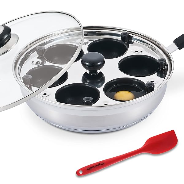 Eggssentials Eggssentials Nonstick Egg Poacher Pan - PFOA Free Stainless Steel Poached Egg Maker with Spatula