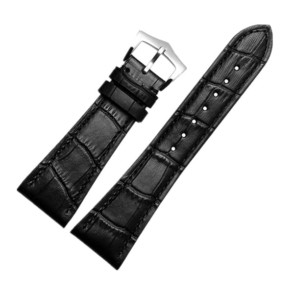 ODETOJOY ODETOJOY 25mm Black Genuine Leather Watch Band with Silver Steel Buckle for Men