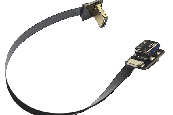 Short Flat Slim Thin HDMI FFC FPV HDMI Cable Standard HDMI Female Plug to Standard HDMI Male 90 Degree Compatible with RED blackmagic BMCC Sony FS7 Canon C300 Black 10cm