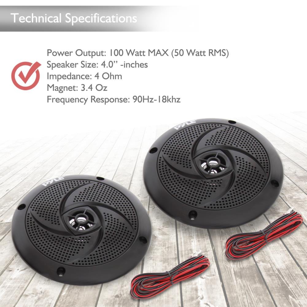 Waterproof Marine Speakers Low Profile Slim Style 4 Inch 100 Watt Speaker Pair Plmrs4B - View 5 of 7