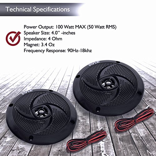 Waterproof Marine Speakers Low Profile Slim Style 4 Inch 100 Watt Speaker Pair Plmrs4B - View 7 of 7