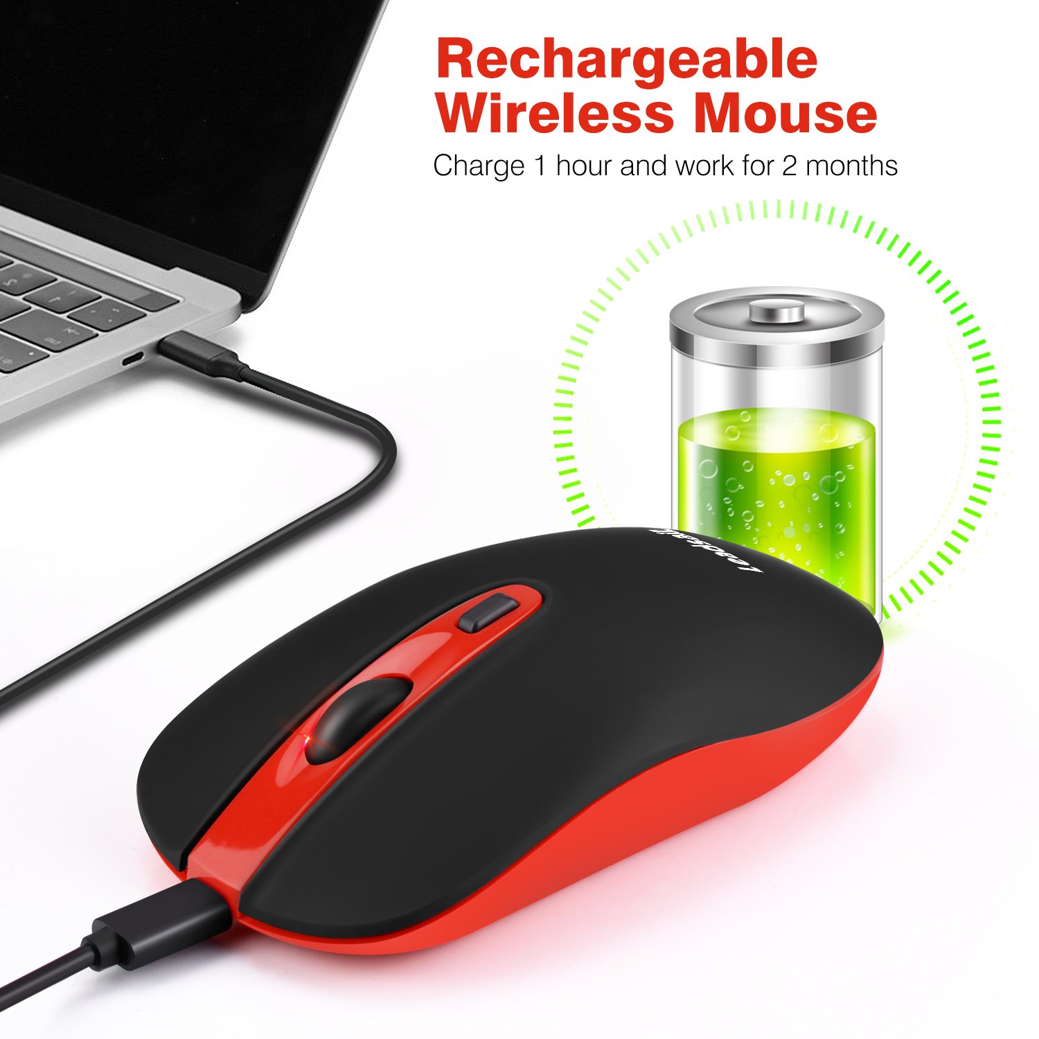 LeadsaiL Silent Wireless Mouse Rechargeable Portable USB Laptop Mouse Noiseless Click 2400DPI 5 Adjustable Levels - View 2 of 6