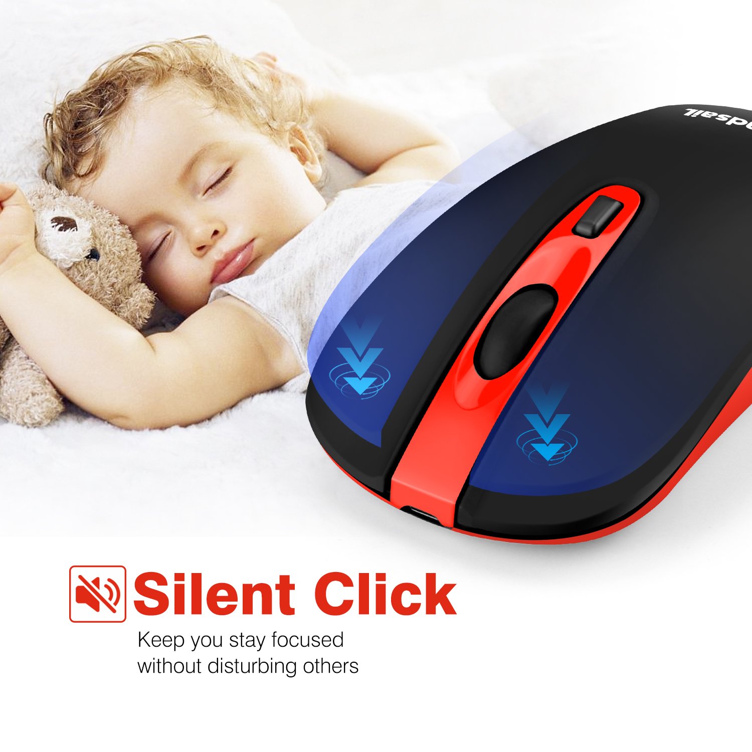 LeadsaiL Silent Wireless Mouse Rechargeable Portable USB Laptop Mouse Noiseless Click 2400DPI 5 Adjustable Levels - View 3 of 6