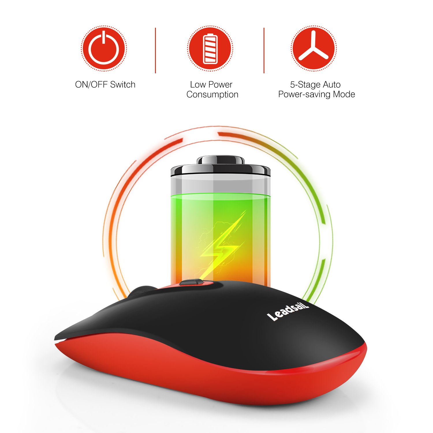 LeadsaiL Silent Wireless Mouse Rechargeable Portable USB Laptop Mouse Noiseless Click 2400DPI 5 Adjustable Levels - View 6 of 6