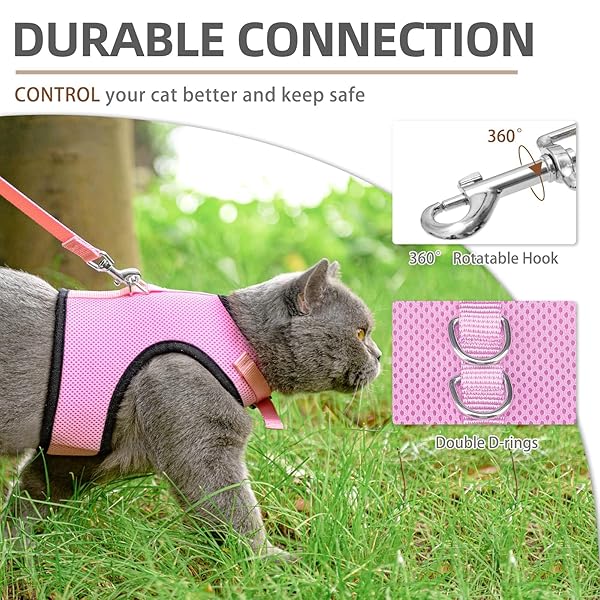 PUPTECK PUPTECK Soft Mesh Cat Vest Harness and Leash Set Escape Proof for Small Dogs and Cats Pink Large - View 3 of 6