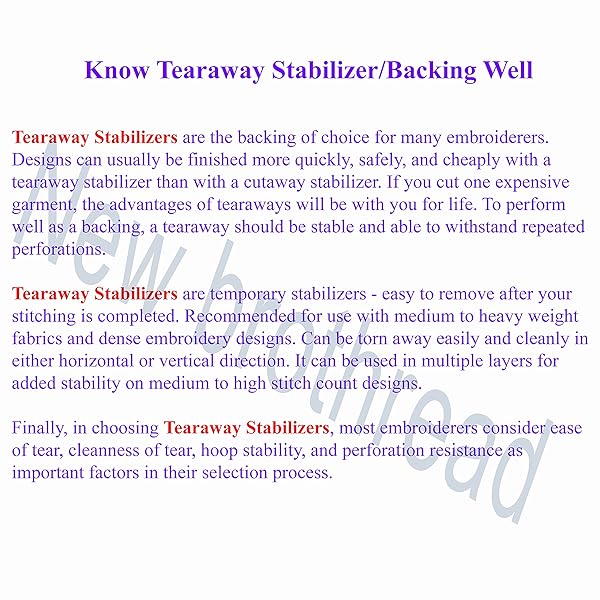 New brothread "New Brothread Tear Away Embroidery Stabilizer 8"x8" - 100 Precut Medium Weight Sheets for 4x4 & 6x6 Hoops" - View 4 of 7