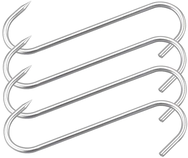 HONSHEN "HONSHEN 10" Heavy Duty Stainless Steel Meat Hooks - 4 Pack S-Hooks for Butchering & Meat Processing"