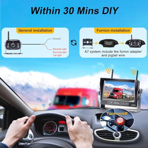 AMTIFO RV Backup Camera Wireless Easy Install for Furrion Pre-Wired RVs with 7 Inch HD Monitor 1080P DVR Night Vision IP69K Waterproof AMTIFO A7 - View 3 of 8