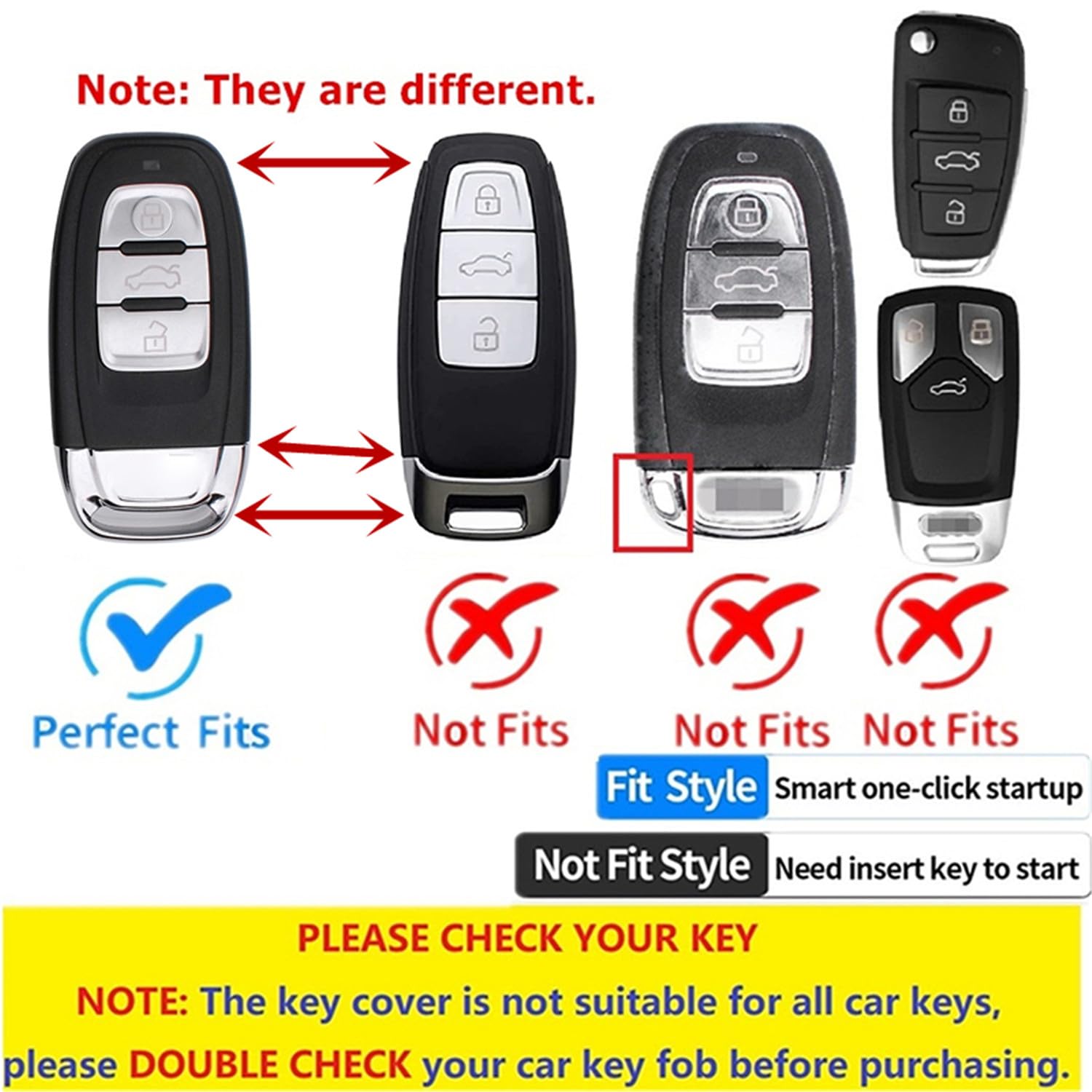 M.JVisun Genuine Leather Key Fob Case for Audi Smart Key Men Women Black Keychain Holder with Metal Hook and Key Rings Kit - View 2 of 7