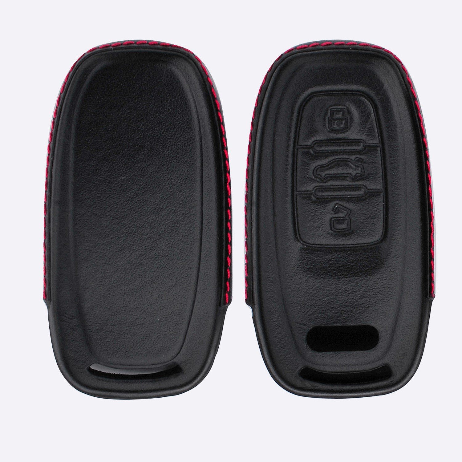 M.JVisun Genuine Leather Key Fob Case for Audi Smart Key Men Women Black Keychain Holder with Metal Hook and Key Rings Kit - View 3 of 7