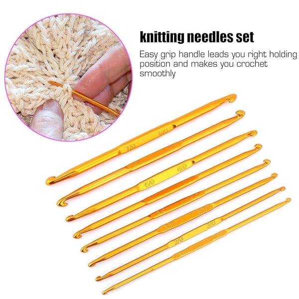 Walfront 8-Piece Golden Aluminum Crochet Hooks Set with Handles - Perfect for Weaving & Crafting - View 3 of 10