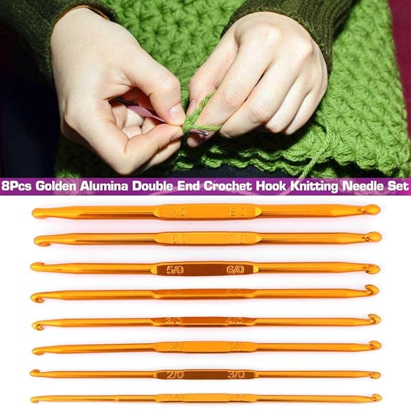 Walfront 8-Piece Golden Aluminum Crochet Hooks Set with Handles - Perfect for Weaving & Crafting - View 4 of 10