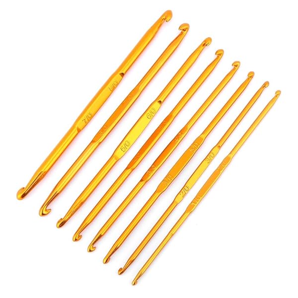 Walfront 8-Piece Golden Aluminum Crochet Hooks Set with Handles - Perfect for Weaving & Crafting - View 2 of 10