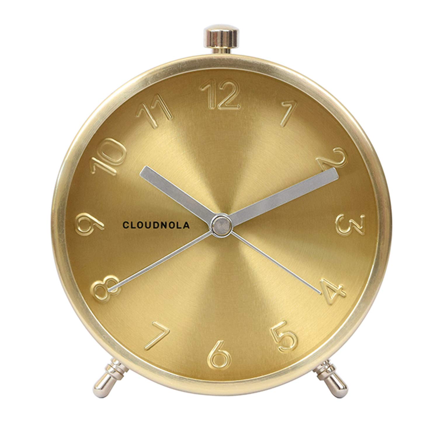 Cloudnola Glam Metal Gold Alarm Clock 4.3 Inch Battery Operated Silent Non Ticking Quartz Movement Home Decor