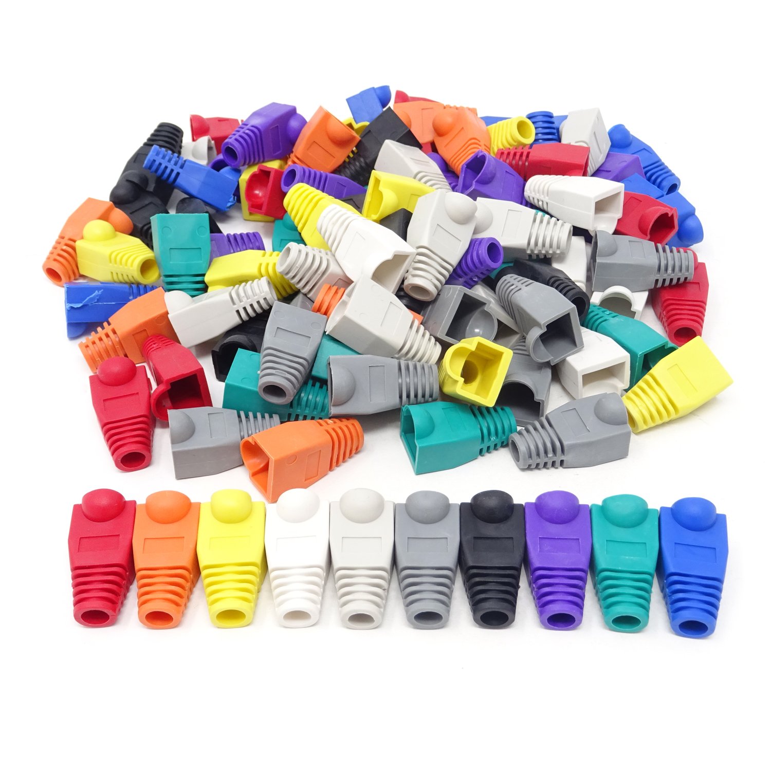 Honbay 100PCS Plastic RJ45 Ethernet Cable Strain Relief Boots in 10 Colors for CAT5 CAT5e CAT6 Connectors