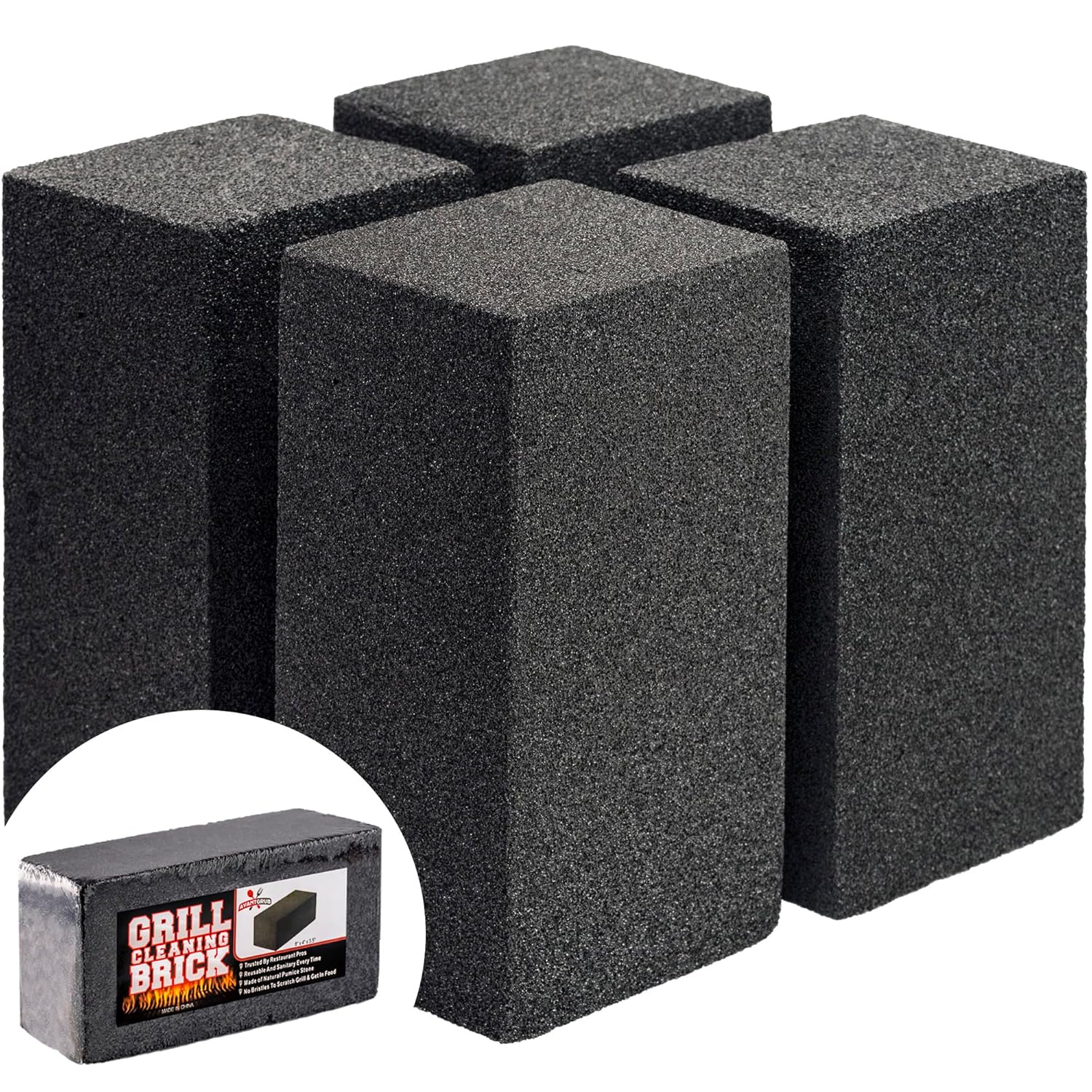 Avant Grub Commercial Grade Heavy Duty Grill Cleaning Brick Bulk 4 Pack Pumice Stone Cleaner for Restaurant Flat Top Grills and Griddles
