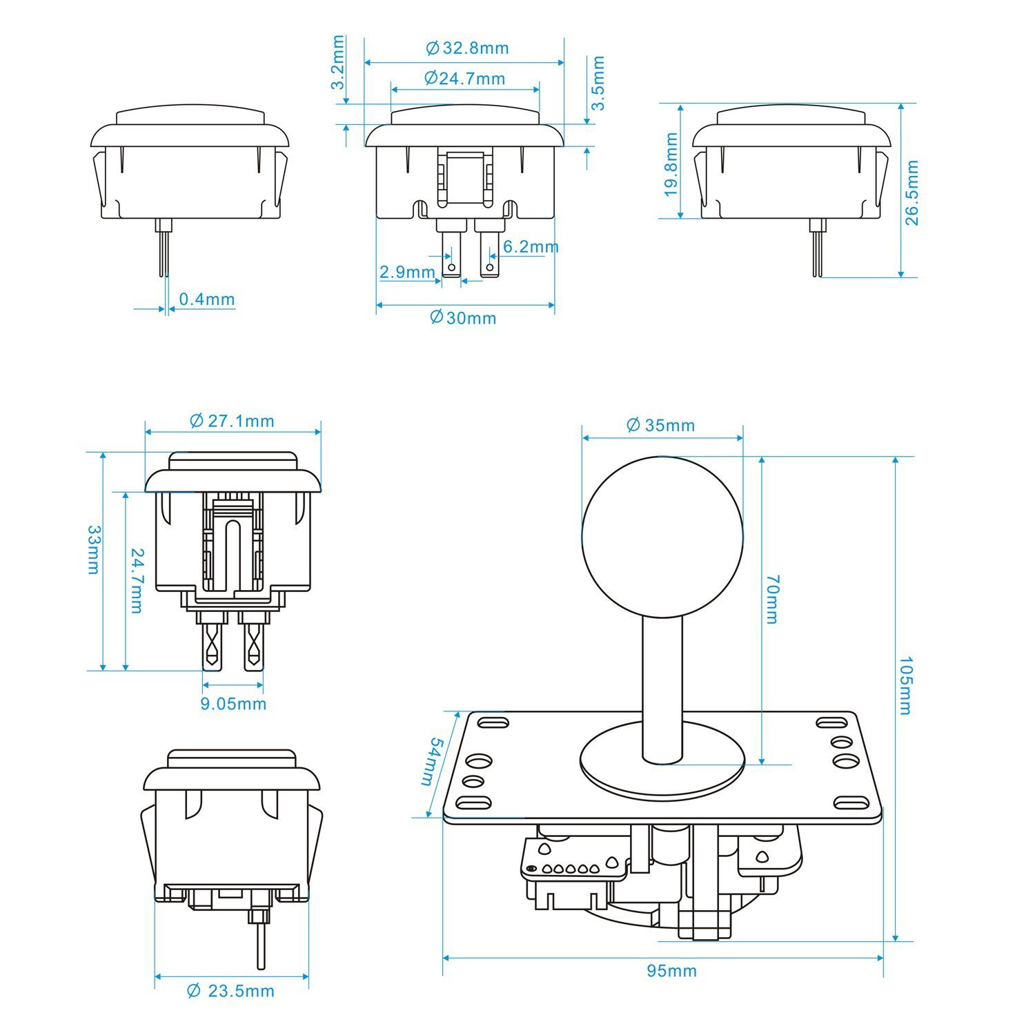 SJ@JX SJJX DIY Arcade Game Button and Joystick Controller Kit for Raspberry Pi and Windows with 5 Pin Joystick and 10 Push Buttons Mix White - View 3 of 7
