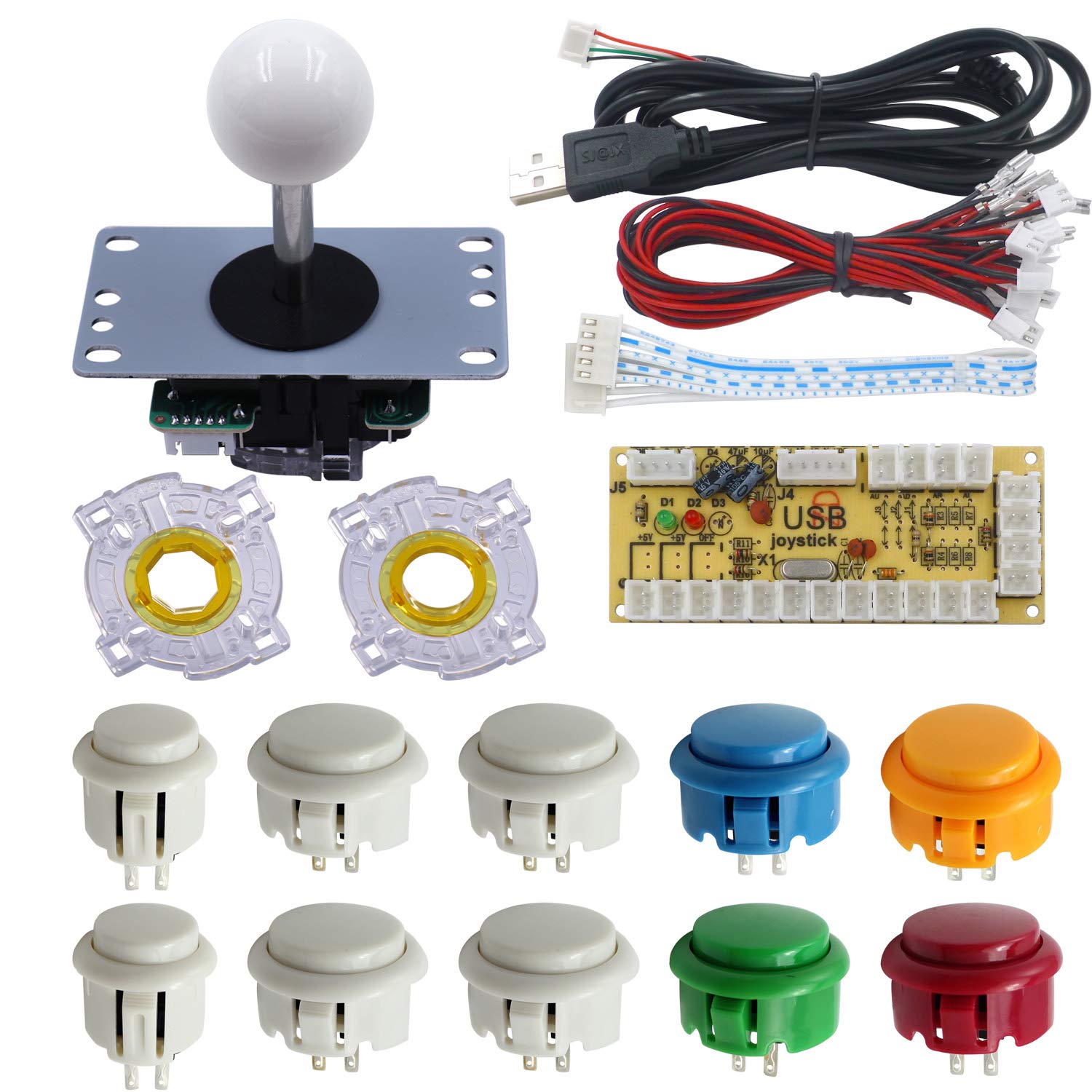 SJ@JX SJJX DIY Arcade Game Button and Joystick Controller Kit for Raspberry Pi and Windows with 5 Pin Joystick and 10 Push Buttons Mix White
