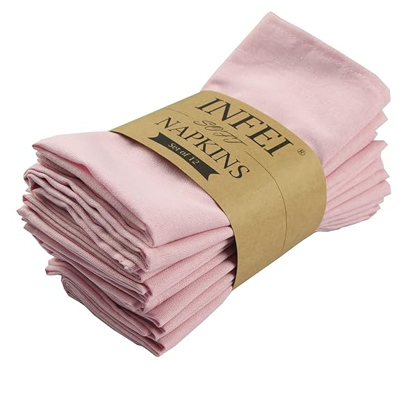 INFEI INFEI Pink Cotton Linen Napkins Set of 12 - 40x40 cm Dinner Cloths for Events & Home Use