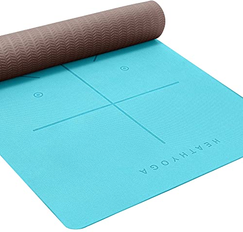 Heathyoga "Eco-Friendly Non-Slip Yoga Mat | SGS Certified TPE | Body Alignment System | 72"x26" | Optimal Cushioning & Texture"