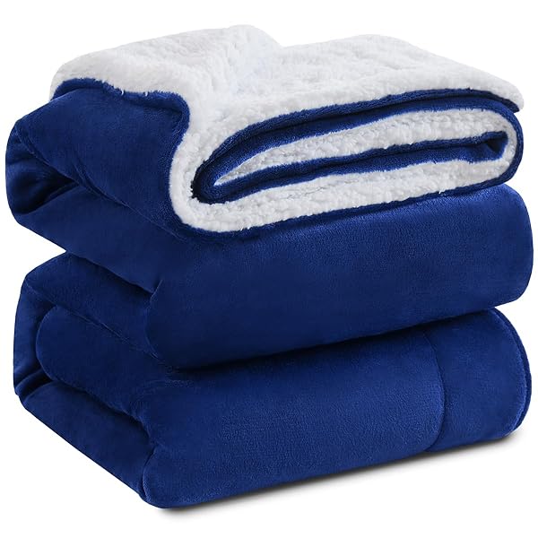 KAWAHOME "Cozy KAWAHOME Sherpa Fleece Queen Blanket - Extra Warm 500GSM Plush for Winter, 90"x90" Navy Blue"