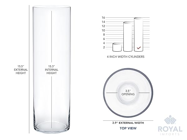 Royal Imports Royal Imports 16 Inch Tall Clear Glass Vase Decorative Centerpiece for Home or Wedding Cylinder Shape - View 6 of 7