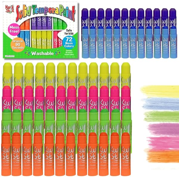 The Pencil Grip Kwik Stix Solid Tempera Paints Original Size Neon Colors Set of 72 for Vibrant Art Projects