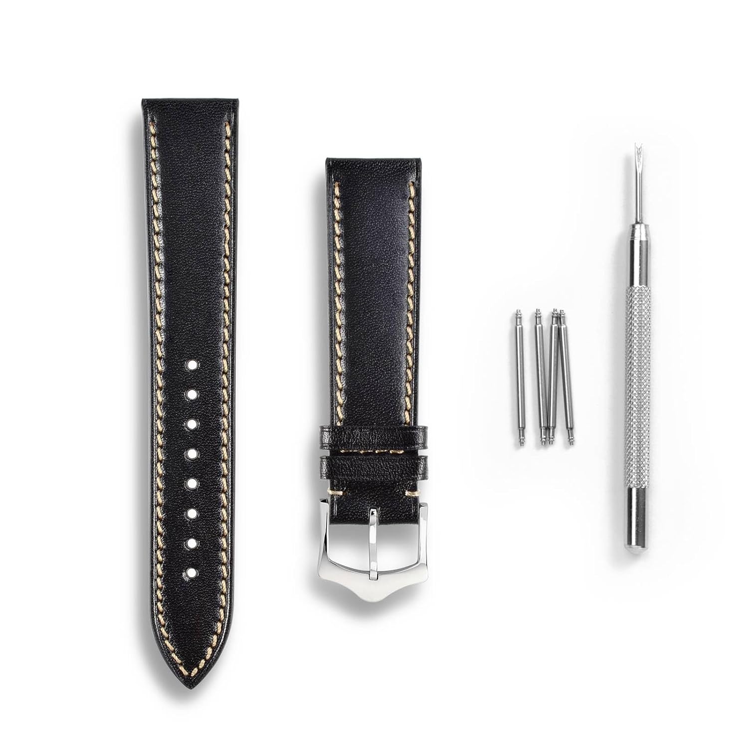WOCCI WOCCI 18mm Luxury Italian Leather Watch Band with Taper Buckle in Black for Stylish Timepieces - View 6 of 9
