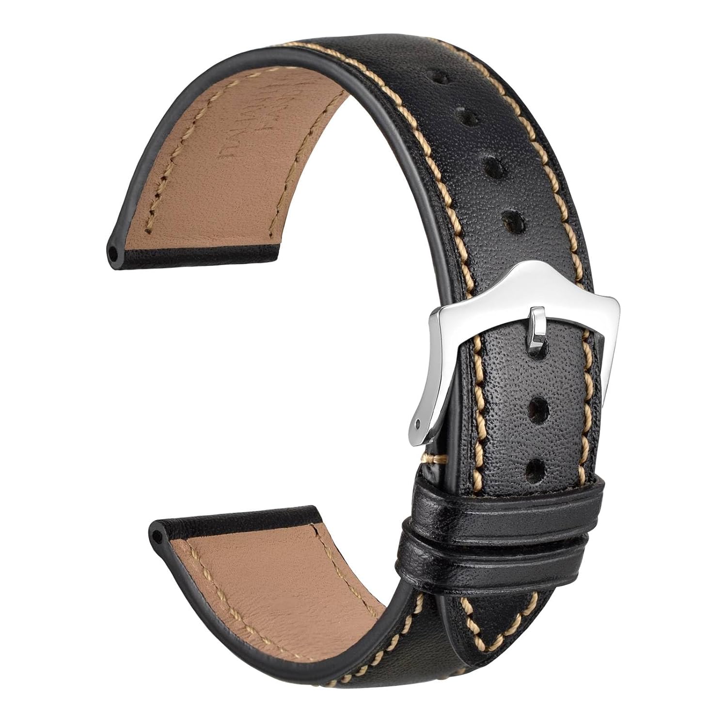 WOCCI 18mm Luxury Italian Leather Watch Band with Taper Buckle in Black for Stylish Timepieces