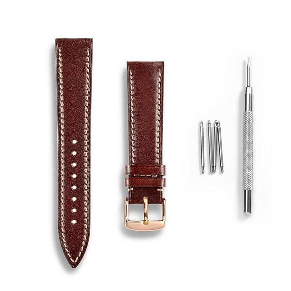 WOCCI WOCCI 22mm Luxury Italian Leather Watch Band Burgundy with Rose Gold Buckle - View 5 of 11