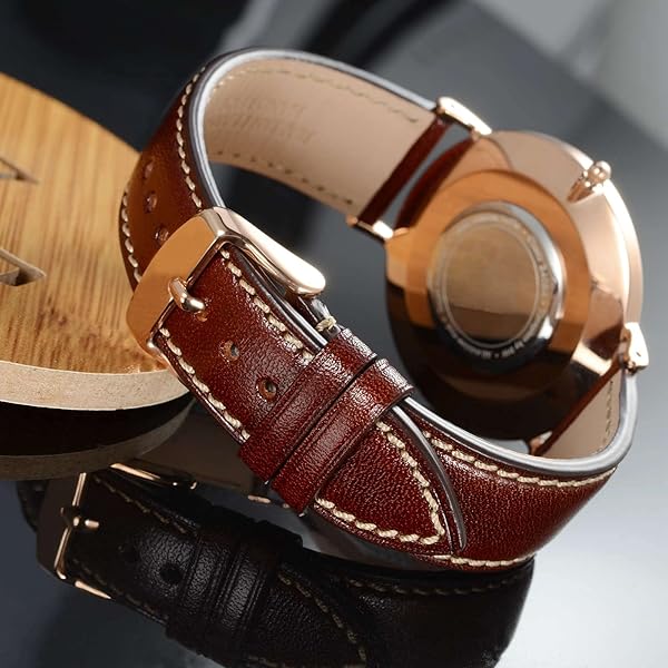 WOCCI WOCCI 22mm Luxury Italian Leather Watch Band Burgundy with Rose Gold Buckle - View 7 of 11