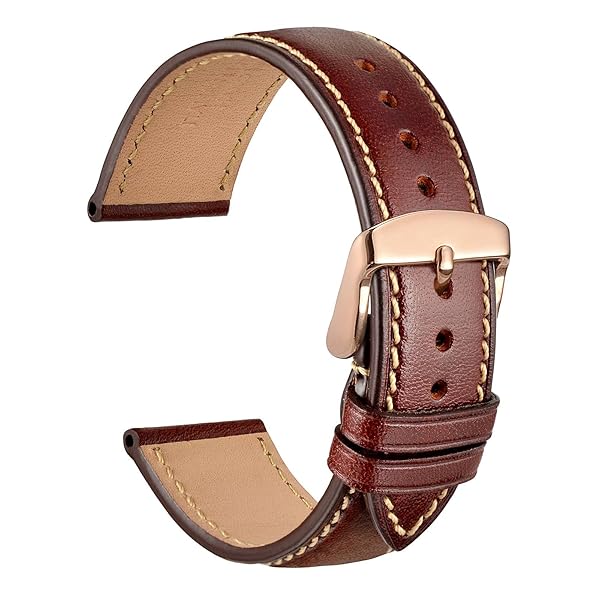 WOCCI 22mm Luxury Italian Leather Watch Band Burgundy with Rose Gold Buckle