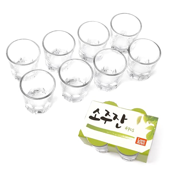 Love is Art 8PCS Korean Soju Shot Glasses Set - Dishwasher Safe Clarity Glassware for Whiskey, Tequila & Liquor (1.7 oz)