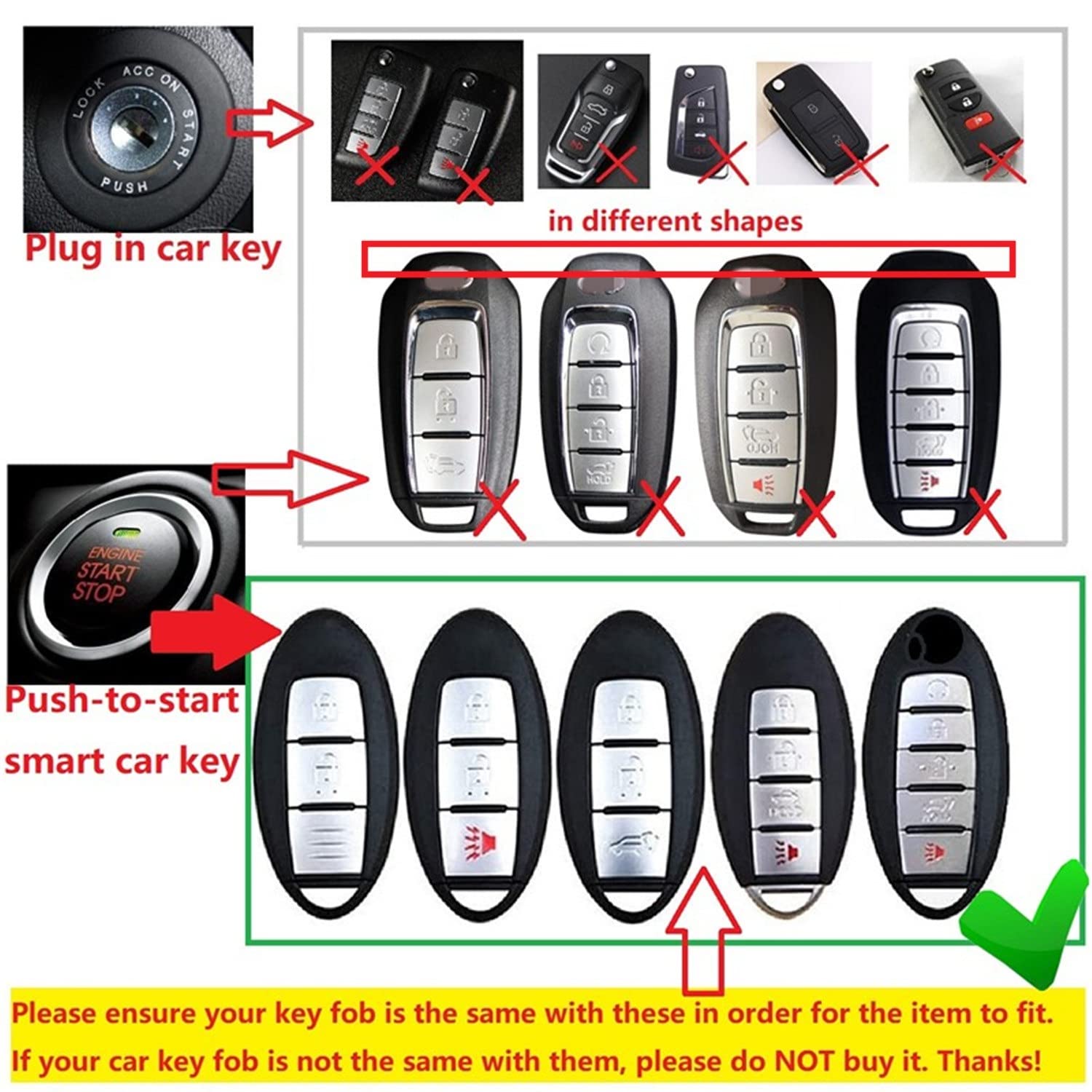 M.JVisun M.JVisun Carbon Fiber Key Fob Cover for Nissan Models Red Durable Smart Remote Case for Men Women - View 2 of 7