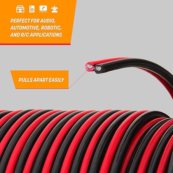 GS Power GS Power 10 AWG Oxygen Free Copper Wire 25 FT Red and Black Bonded Zip Cable for Car Audio Speaker and Automotive Wiring - View 4 of 8