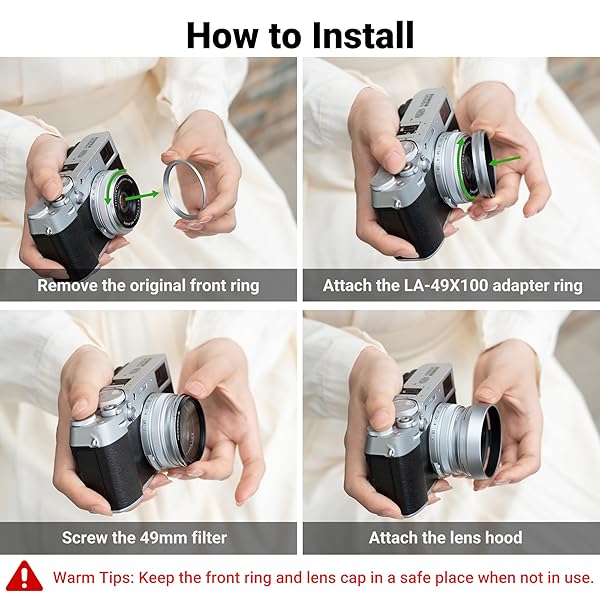 JJC JJC Lens Hood for Fujifilm X100 Series Cameras - 49mm Adapter Ring, Replaces LH-X100 & AR-X100 - Silver - View 7 of 8