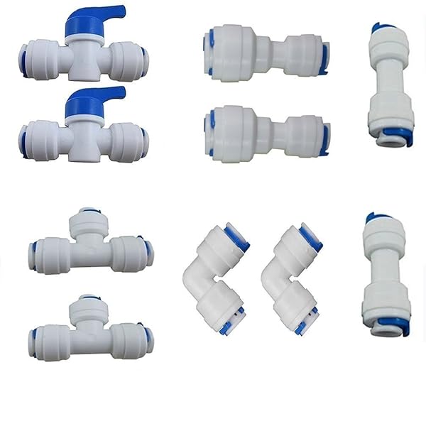 Liimevvon Reverse Osmosis Systems Quick Connect Fittings Combo 1/4 Inch OD Push In Ball Valve T I L 1/4 to 3/8 Inch Type