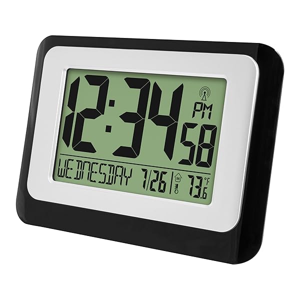 La Crosse Technology La Crosse Technology W88631 Digital Atomic Black Wall Clock with Temperature for Accurate Time and Indoor Climate Monitoring - View 2 of 6