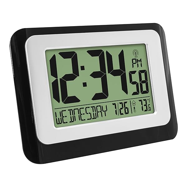 La Crosse Technology La Crosse Technology W88631 Digital Atomic Black Wall Clock with Temperature for Accurate Time and Indoor Climate Monitoring - View 4 of 6