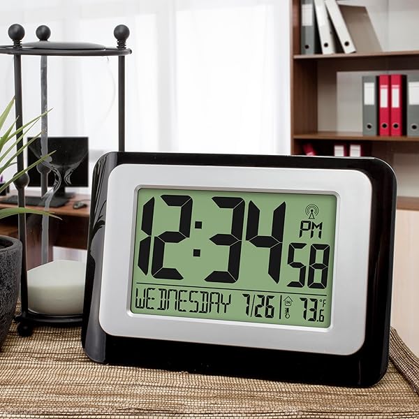 La Crosse Technology La Crosse Technology W88631 Digital Atomic Black Wall Clock with Temperature for Accurate Time and Indoor Climate Monitoring - View 5 of 6