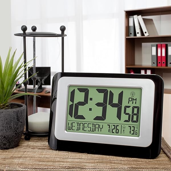 La Crosse Technology La Crosse Technology W88631 Digital Atomic Black Wall Clock with Temperature for Accurate Time and Indoor Climate Monitoring - View 6 of 6
