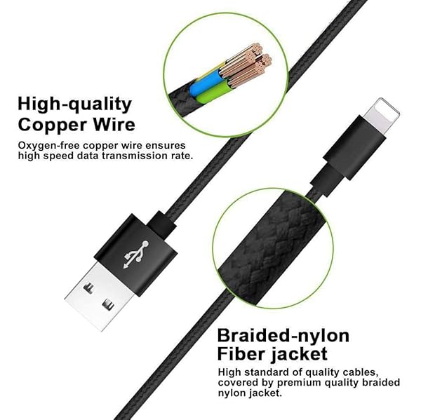 RoFI RoFI Compatible 6FT Nylon Braided Fast Charging USB Cable 2 Pack for iPhone X 8 7 6 Plus iPad Air Mini and More - View 3 of 6
