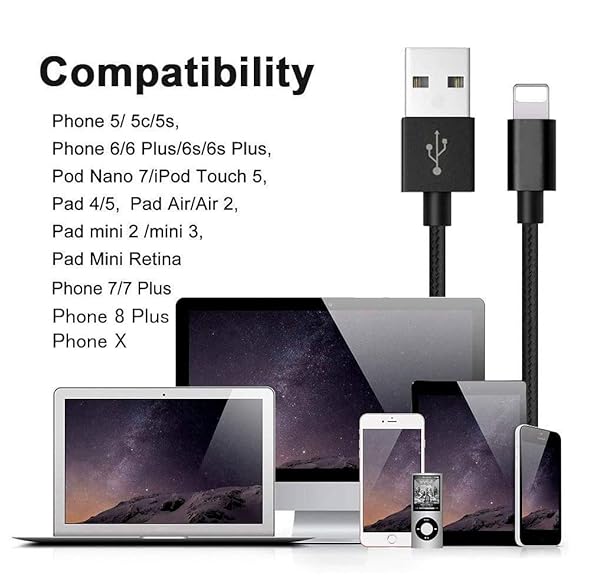 RoFI RoFI Compatible 6FT Nylon Braided Fast Charging USB Cable 2 Pack for iPhone X 8 7 6 Plus iPad Air Mini and More - View 6 of 6