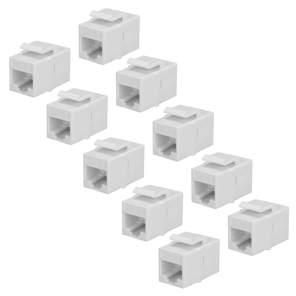 TENINYU 10-Pack CAT6 RJ45 Keystone Jack Female Coupler Snap-in Connector Socket Adapter for Wall Plate Outlet White
