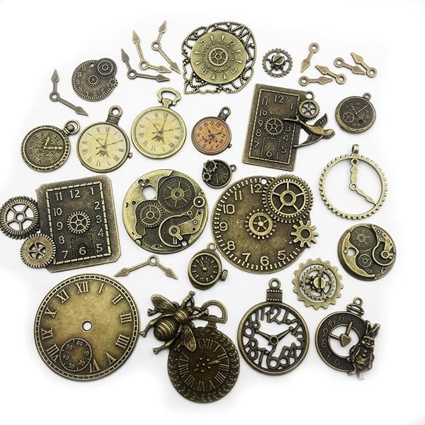 iloveDIYbeads 30pcs Antique Bronze Steampunk Clock Face Gear Charms for DIY Jewelry Making - Wholesale Pendant Collection