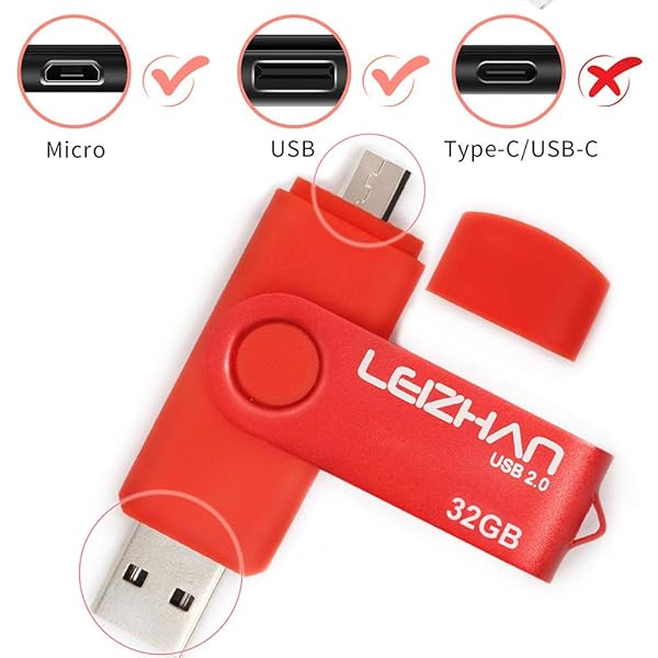 leizhan LEIZHAN 64GB Micro USB OTG Flash Drive for Smartphones and Tablets Compatible with Samsung Galaxy Xiaomi LG Sony OnePlus HTC Meizu Red - View 4 of 9