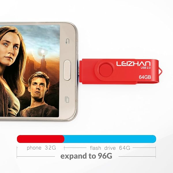 leizhan LEIZHAN 64GB Micro USB OTG Flash Drive for Smartphones and Tablets Compatible with Samsung Galaxy Xiaomi LG Sony OnePlus HTC Meizu Red - View 7 of 9